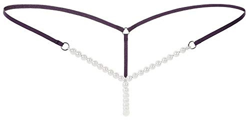 DUHENWU String pour femme - String perle - Taille basse - Dos en T - Mini slip - Sous-vêtements érotiques - Tenue de fête - Transparent, O violet, taille unique