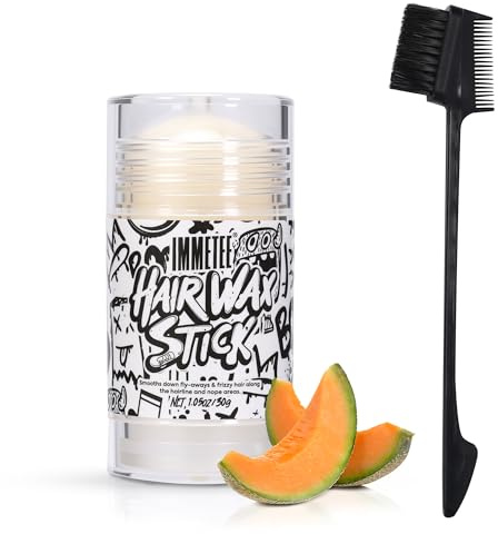 immetee Barra de Cera para el Cabello Mujer - Control Antifrizz y Mechas Sueltas - No Grasa, Sin Residuos, Fijador para Peinados, Pelucas y Control de Contorno, 1.05oz/30g (Melón)