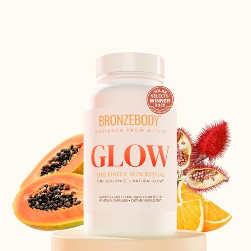 Bronzebody® GLOW — 5-in-1 Daily Photonutrition Capsule | Astaxanthin, Lycopene, Beta-Carotene, Lutein & Annatto Tocotrienols | Warm Glow + Sun Resilience | 90 Vegan Capsules 1 Month Supply