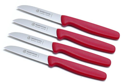 Marsvogel - 4er Pack Gemüsemesser 3 Rot - gerade Klinge - Griffe aus PP Kunststoff - Made in Solingen