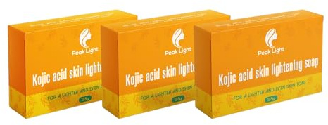 135G Peak Light Kojic Acid Skin Lightning Soap–Targets Dark Spots–Gently heals acne impurities and eliminates red spots and scars–Pure Kojic Acid Soap (Pack of 3)