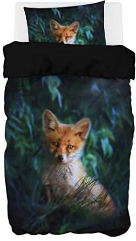 Zomer - Fuchs Bettwäsche 135x200 cm Grün Microfaser Bedruckte Bettwäsche-Sets 2 teilig - 1 Flauschige Bettbezug und 1 Kissenbezug 80x80 cm