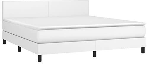 vidaXL Boxspringbett mit Matratze LED Kunstlederbett Doppelbett Polsterbett Bett Bettgestell Bettrahmen Lattenrost Schlafzimmerbett Hotelbett Weiß 160x200cm