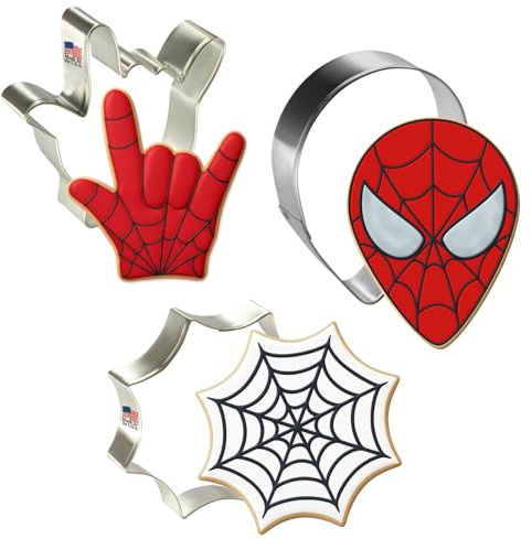 Foose Cookie Cutters Super Hero Cookie Cutter 3 Pc Set, 4-4.5 in, Spider Web Tin Plate Steel, USA