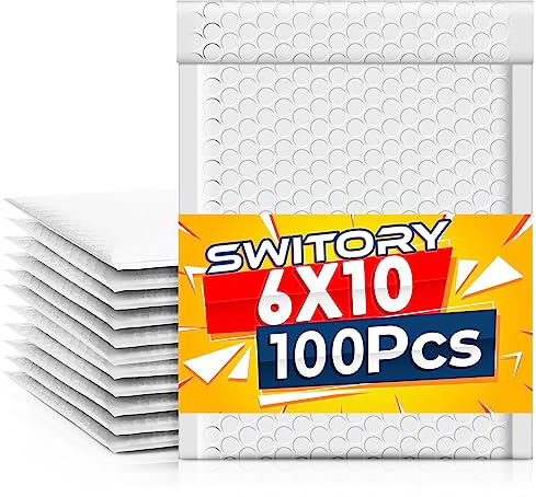 Switory 100pcs Padded Envelopes, Bubble Mailers Packaging Bags 6x10In White Envelopes A5 Bubble Wrap Mailer Bags Poly Mailers 15.3cmx22.9cm