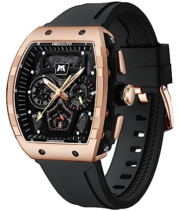MEGALITH Mens Watches Sports Chronograph Waterproof Wrist Watch Men Black Rubber Analogue Quartz Watches with Date Luminous, Fashion Sports Watches Military Gift for Men