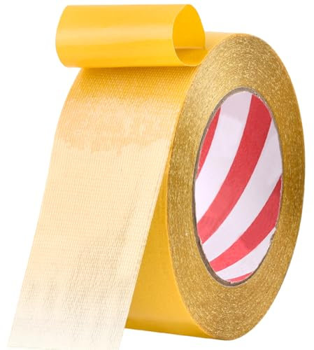 CENBEN Double Sided Fabric Tape Heavy Duty 2inx66FT(20m), High Adhesive Strength Mesh Double-Sided Duct Tape Super Sticky Resistant Clear Strips for Wall Floor Carpet Mat Craft, 1 Roll