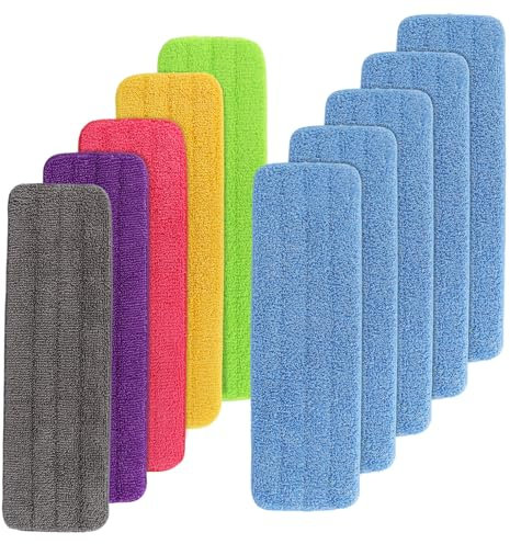 Rubbermaid Commercial Lot de 10 serpillères de rechange réutilisables pour balai à franges de 45,7 cm et 43,2 cm – Nettoyage commercial humide et sec – Recharges réutilisables pour tout système plat