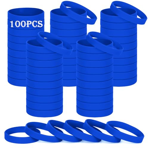 HONTIUS 8'' Pulseras de Silicona, 100PCS Pulseras Elásticas de Goma, Azul Pulsera de Silicona para Hombre Mujeres Mayor de Deportes