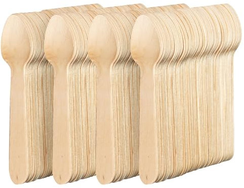 MATANA 400 Premium Wooden Teaspoons - 14 cm Birch Wood, Smooth & Splinter-Free, Plastic-Free Mini Spoons for Coffee, Desserts, Tastings & Party Catering - Compostable and Biodegradable