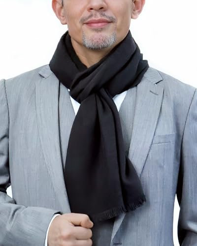 VEXTROFORT Men's Scarf, Fashion Cashmere Feel Scarves for Men Winter Autumn with Tassels 75 X 11.8 Long (Solid Black)