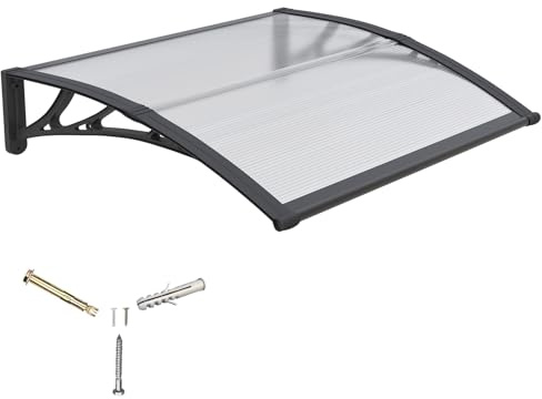Auvent de Porte d'entrée 100x120cm Toit Marquise en Polycarbonate Porte Résistante Toit Abri Protection Contre La Pluie et UV
