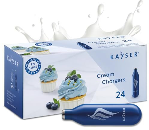 KAYSER K2224001 KAYSER-24 Stück Cream Charger-Sahnekapseln für Sahnespender-Für 500ml Sahne-Premium N2O Kapseln aus Stahl-100% recycelbar-Made in EU-Für kalte und warme Anwendungen, Stahl