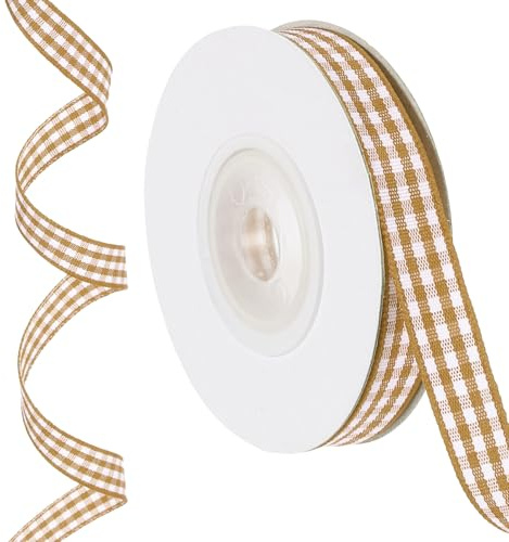 PATIKIL 10 Yardas x 0.4 Cinta de Cuadros tela rayada, Cintas de Embalaje Marrón Y Blanco para Arcos de Acción de Gracias, Coronas, Manualidades, Cumpleaños, Bodas