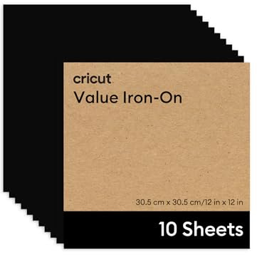 Cricut HTV Heat Transfer Vinyl Sheets | Pack of 10 | 30.5 cm × 30.5 cm | Black | Iron-On HTV Vinyl Sheets for Fabric, Perfect for Custom T-Shirts & DIY Clothing