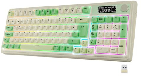 NEWWAY NK251 – Teclado inalámbrico Recargable Pantalla LCD Rueda Multifunción - QWERTY español – Triple Modo (WiFi 2.4 GHz, BT, USB-C) – RGB – Receptor USB Integrado en la Parte Trasera