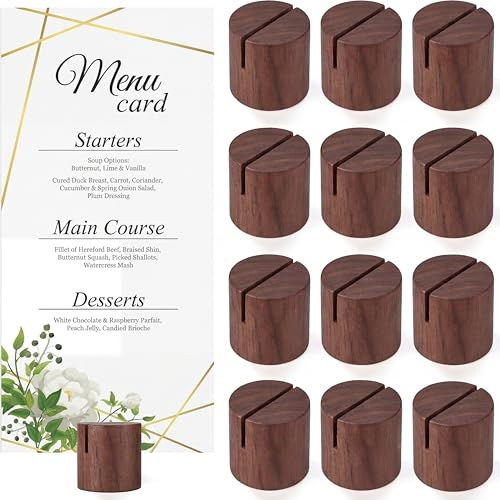 Kathfly 12 Pcs Wood Table Number Holders Card Stand Cylinder,Wood Color