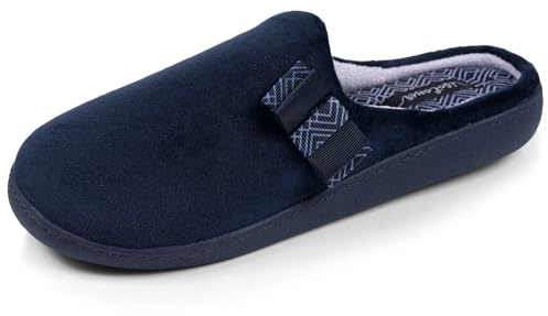 Isotoner Chaussons pantoufles Mules femme microvelours semelle ergonomique soutien voûte plantaire, 39, marine
