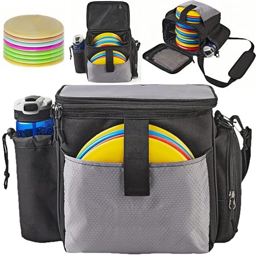 WDEC Disc Golf Bag, Portable Disc Golf Bag with 10 Discs Capacity, Adjustable Strap, Adjustable Travel Bags for Beginner Training, Multiple Storage Pockets, Durable Canvas (Grey)