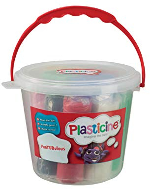 Plasticine FunTUBulous, Original Modelliermasse, Weich und Nicht-Härtend, Enthält 8 Bumper-Sticks Plastik-Eimer mit Traggriff, Geeignet für Kinder ab 3 Jahren
