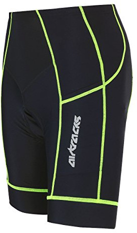 Airtracks Herren Fahrradhose Kurz Radhose Pro Kurze MTB Radlerhose Mountainbike 3D Coolmax Gepolstert Atmungsaktiv Reflektoren S M L XL XXL XXXL XXXXL 3XL 4XL - schwarz-neon - S - Herren