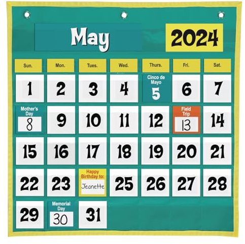 Really Good Stuff Space-Saver Calendar Pocket Chart, 1 Pocket Chart