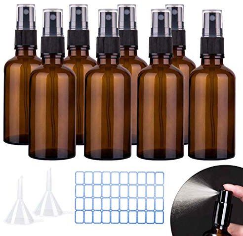 Sprühflaschen Glas 8 pcs Braunglasflaschen Ätherisches Öl Flaschen Set für Tragbare Kosmetik Zerstäuberflasche,Make-up, Wasser, Reiseflüssigkeit