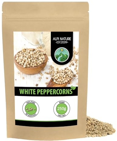 Alpi Nature White Pepper 250g 8.8 oz, Whole Peppercorns, White Peppercorns Whole for Cooking