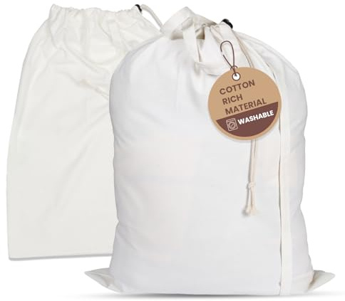 LFH Home Cotton Canvas Extra Large Laundry Bag with Handle, Heavy Duty Drawstring Closure Washable Laundry Bags School Travel, Home, Hotel, College Dorm, Organizer Sack, Toys 28x36-White