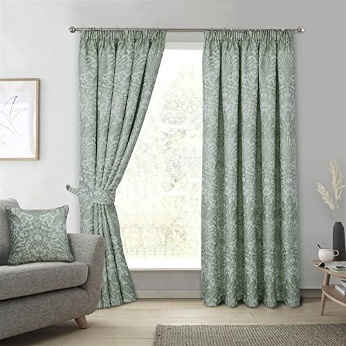 Sundour Floral Keswick Pencil Pleat Curtain Pair Sage Green 90x54