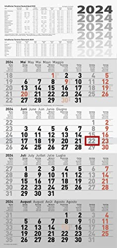 rido/idé 4-Monatskalender 2024 1 Blatt = 4 Monate 30 x 62,5 cm, einteilig Fond: grau
