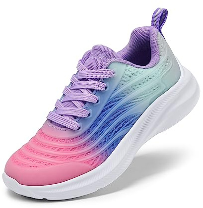 DREAM PAIRS Trainers for Boys Girls Lace-up Athletic Sneakers Durable Kids Running Shoes,Size 1 Big Kid,Pink/Blue/Light Green,SDRS2330K