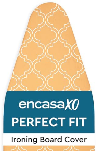 Encasa XO Ironing Board Covers, Medium, 112x34 cm, Peach | 100% Cotton Fabric, 3mm Thick Felt Pad Cover | Drawstring & Cord Lock Tightening | Scorch Resistant Up to 220°C