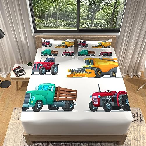 3D LKW Spannbettlaken 90x200 cm, LKW Bettlaken Set für Kinder Erwachsene, Mikrofaser Spannbetttuch - Tiefe Tasche 30 cm mit 1 Kissenbezügen