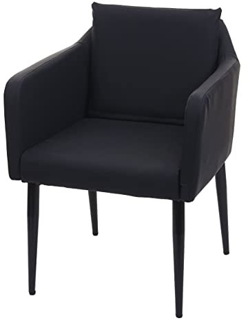 Décoshop26 Fauteuil Chaise Lounge Salle à Manger Bureau Visiteur en synthétique Noir Pieds métal Noir 04_0002288