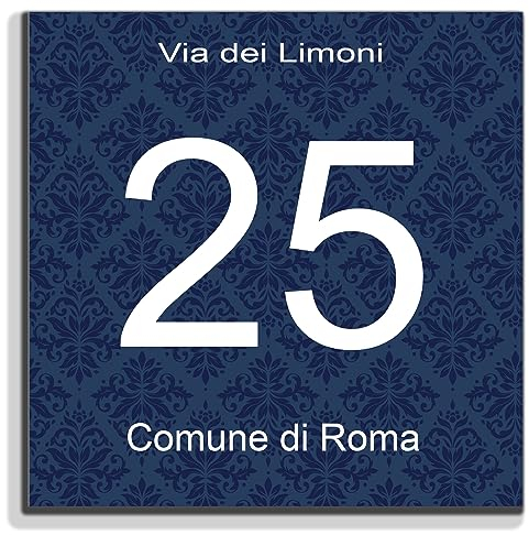 Stileitaliano Moderne personalisierte Hausnummer außen und innen aus Aluminium Modernes Hausnummernschild (Damast-Blau)