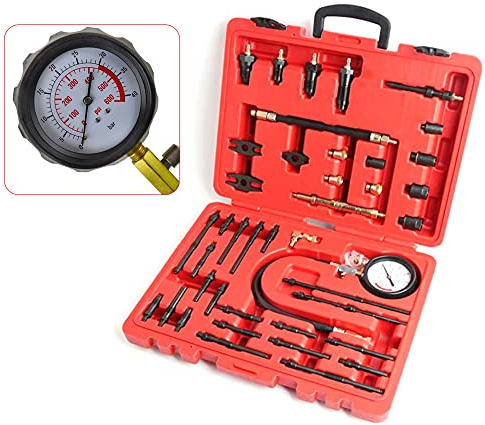 Kompressionstester KompressionsprüFer Diesel Motor Kompression Pkw MeßGeräT Lkw Tester Rot Kompressionsmesser FüR Benzin Und Motoren Druckverlust PrüFer Test Set MessgeräT Druck 0-40Bar