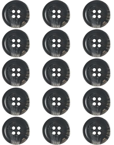 ftiemlovde 15 Ronde Boutons Mercerie Couture Pantalon pour 4 Trous Résine （Noir 20 mm）