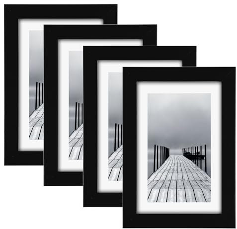 4pcs 6x4in Photo Frame Black Picture Frame Wood Frames Poster Certificate with Mat for Tabletop and Wall Mounting Landscape or Portrait Orientation
