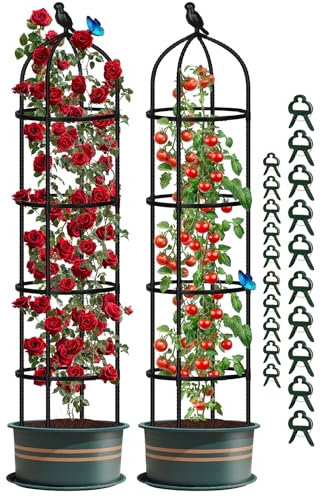 2Pack Garden Obelisks for Climbing Plants, 6FT Cucumber Trellis, Tall Plants Support for Rose Sweet Pea Tomato Cage Indoor Plant Pot, 180cm Outdoor Garden Obelisks Trellis for Climbing Plants