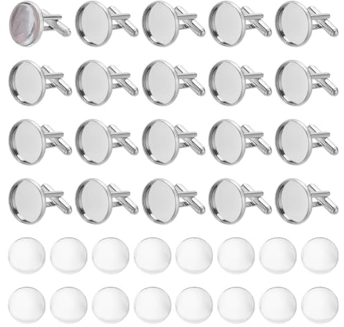 PH PandaHall 30 set manschettknappar inställningar tomma manschettknappar bulk mässing manschettknapp kit med cabochon, knapp cabochon bricka med kupol manschettknapp för gör-det-själv bild