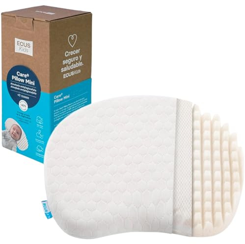 Ecus Kids | Cojin Plagiocefalia Bebe Care Pillow Mini 55 cm. Almohada Que Previene Cabeza Plana y Plagiocefalia Postural. Tejido Hipoalergénico y Transpirable, Desenfundable y Lavable
