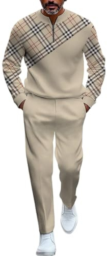 TOVPAO Men's casual sports long sleeved jogging suit two-piece jacket and pants set (CD100-23,L)