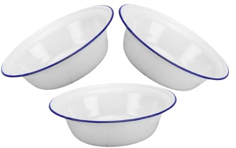 Toyvian Set 3 Pezzi Ciotole Smaltate Vintage 16 Cm in Acciaio Smaltato Bianco Ciotola Per Zuppa Bacinella Per Verdure Uso Cucina Casa Ristorante Hotel