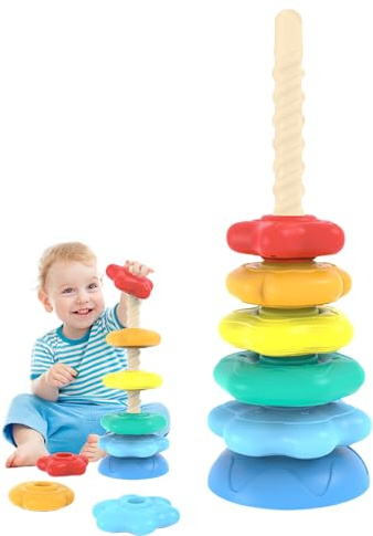 Genérico Anillos Apilables para Bebé - Torre Apilable Giratoria para Bebés - Cubo Actividades Clasificación Motricidad Fina Desarrollo Aprendizaje Regalo Cumpleaños