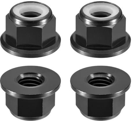 QUARKZMAN Tuercas Hexagonales Con Insertos De Nylon 4 Piezas - M8 X 1.25mm Tuerca De Bloqueo De Aleación De Aluminio Tuerca De Brida Anodizada Para Fijadores (Negro)