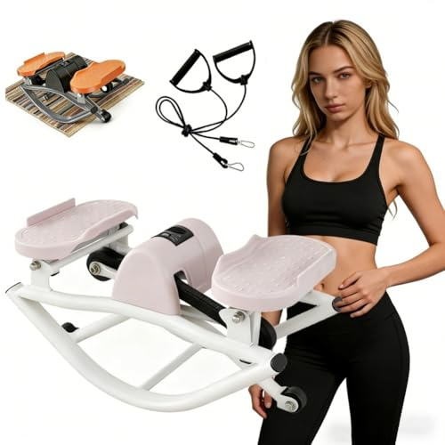 Stepper per fitness a dondolo laterale con display a LED e contatore digitale, bilanciere da montare per la casa, include tappetino antiscivolo e fasce di resistenza