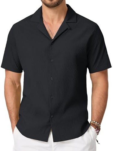 Cavva Camisas de manga corta para hombre, guayabera cubana, casual, con botones, transpirables, para verano, playa