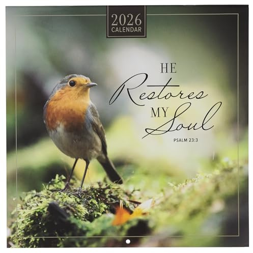 Christian Art Gifts 2026 Large Inspirational 12 Month Bible Verse Wall Calendar for Men & Women: He Restores My Soul, Monthly Scripture, Scenic Multicolor Birds in Nature Theme, Home, Office, 10 x 10