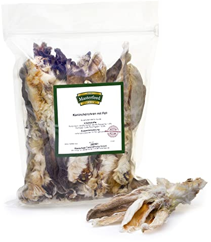 Masterfeed Kaninchenohren mit Fell, Getrocknet, 100% Natürlich, Kauartikel für Hunde, 500 g